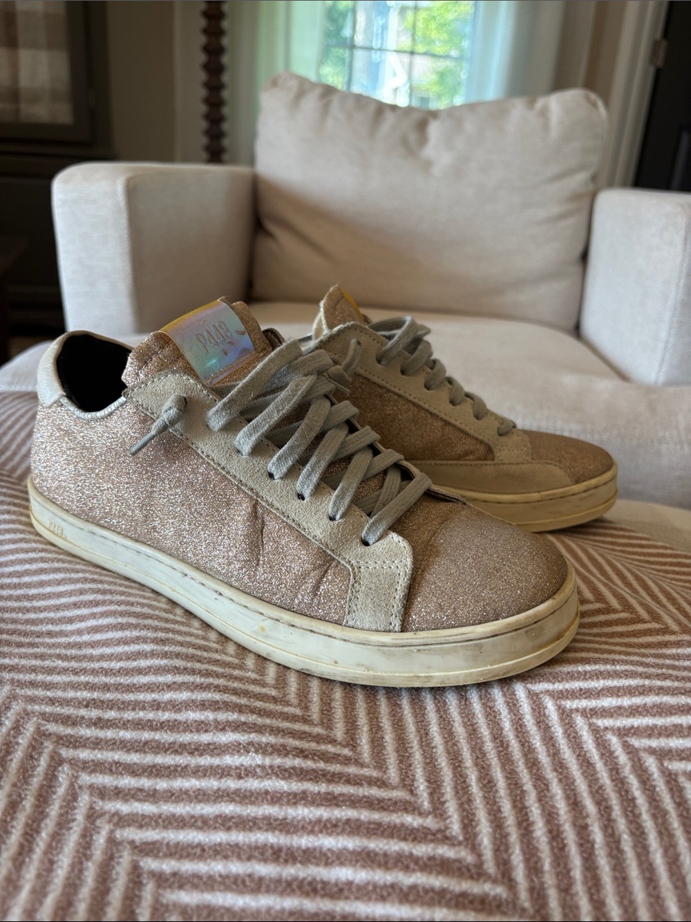 P448 Women’s Glitter Low-Top Sneakers in Rose Gold